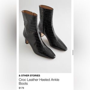 & OTHER STORIES Croc Leather Heeled Ankle Boots Size 7